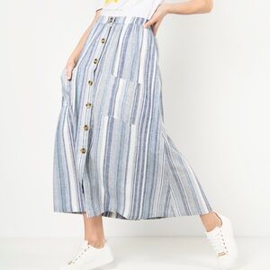 Only Blue and White Button-Up Maxi Skirt